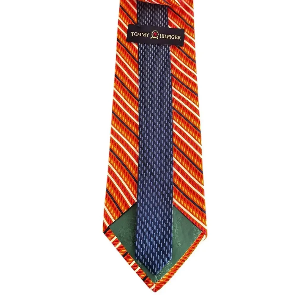 Tommy Hilfiger Men's Neck Tie Orange Navy White Stripes
